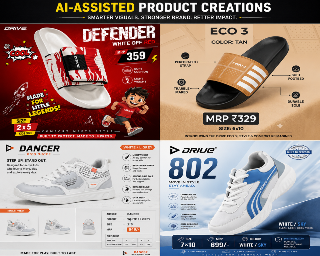 AI-assisted product marketing creatives for DRIVE footwear