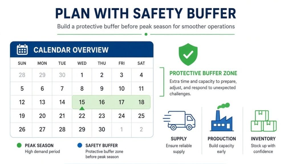Calendar overview showing protective safety buffer zone before peak demand season