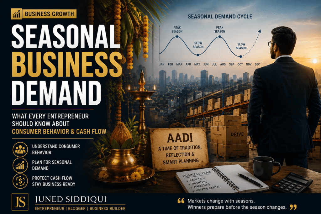 Seasonal business demand during Aadi showing consumer behavior, cash flow planning, inventory, and business cycles